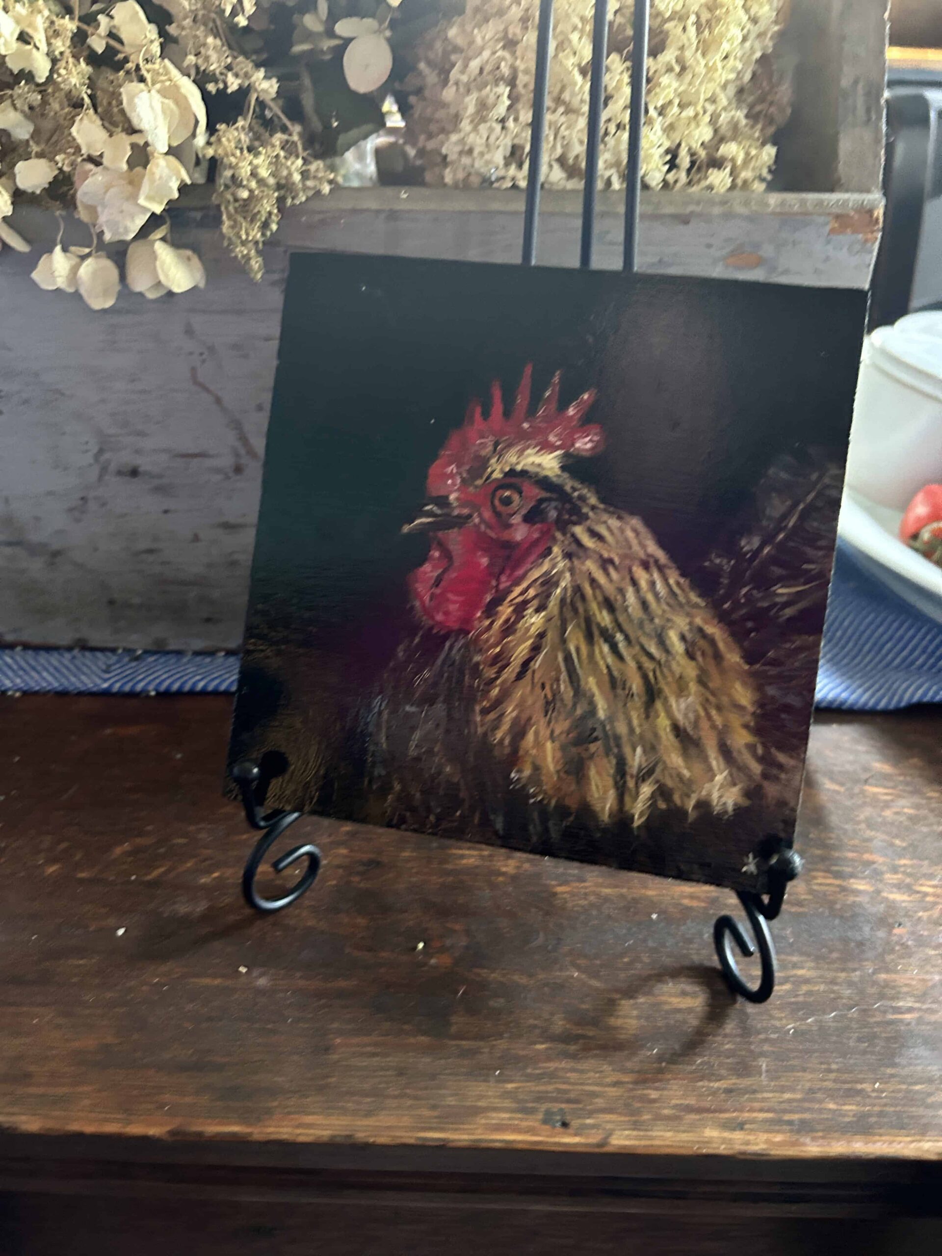 Watchful Rooster Oil Painting
